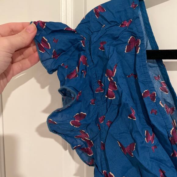 Free People Butterfly Pretty Dayz V-Neck Crop Blouse Top Blue Womens Size Large - Picture 5 of 8